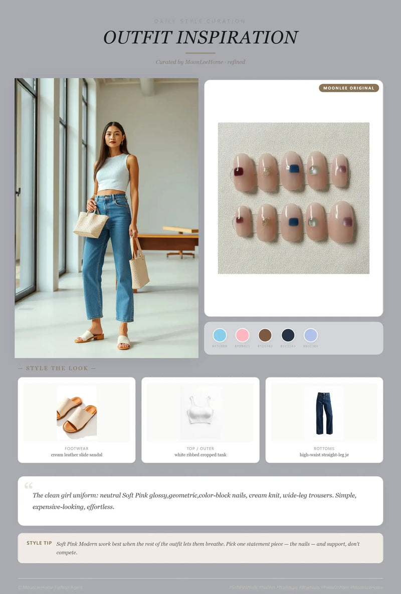 Soft Pink Modern Nails + Office Outfit Ideas | MOONLEE Style