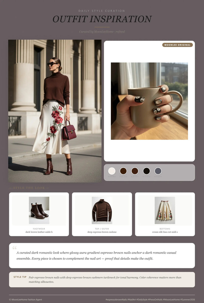 Mocha Cream Blossom Nails + Date Night Outfit Ideas | MOONLEE Style
