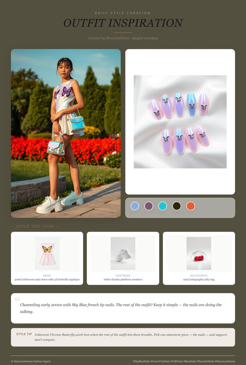 Iridescent Chrome Butterfly Nails + Garden Party Outfit Ideas | MOONLEE Style