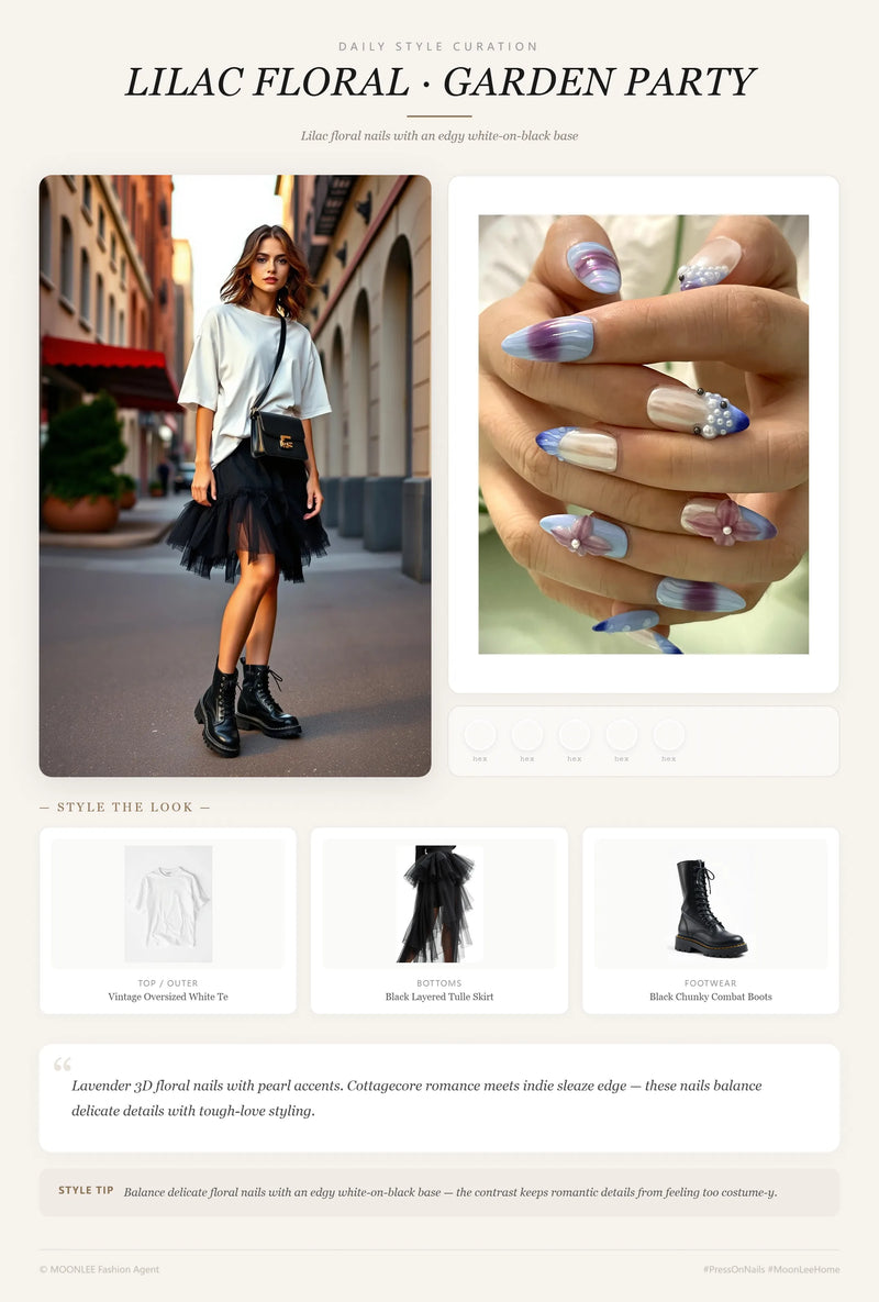 Lilac Floral Nails + Garden Party Outfit Ideas | MOONLEE Style