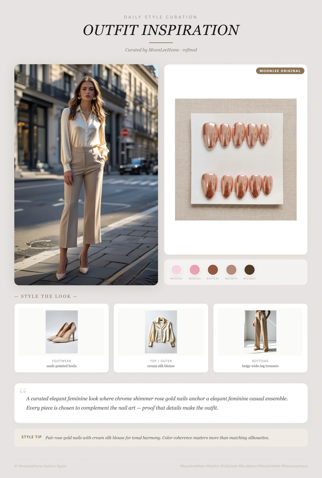Rose Gold Chrome Nails × Office Chic — Daily Style Edit