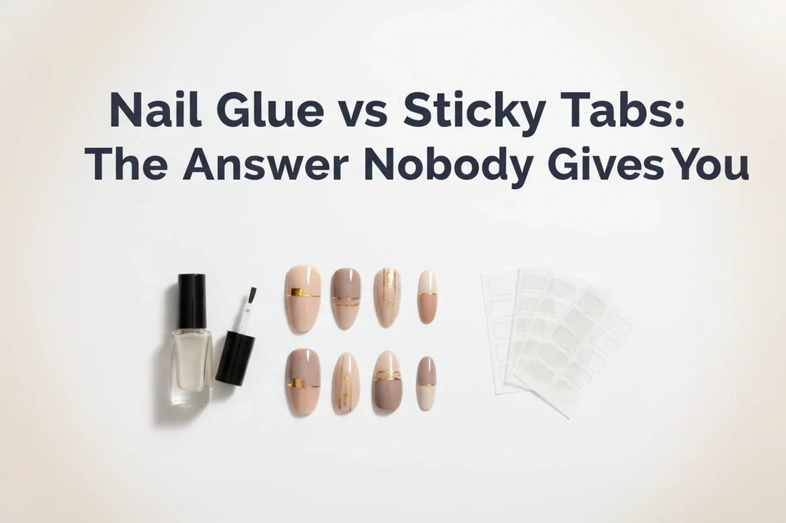 Nail glue vs sticky tabs for press-on nails — which adhesive actually holds? The honest ranked breakdown: Hybrid Method, jelly tabs, and glue explained | MOONLEE