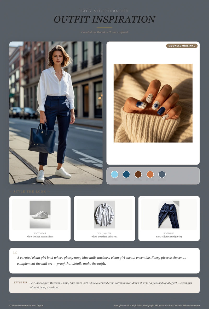 Blue Sugar Macaron Nails + Office Outfit Ideas | MOONLEE Style