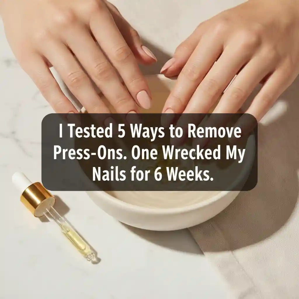 Hands soaking in warm water with cuticle oil for gentle press-on nail removal — I Tested 5 Ways to Remove Press-Ons. One Wrecked My Nails for 6 Weeks. — MOONLEE