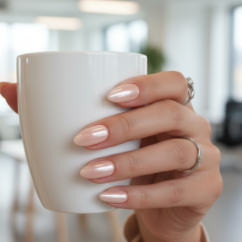 Pearl pink everyday press-on nails for daily wear – MOONLEE