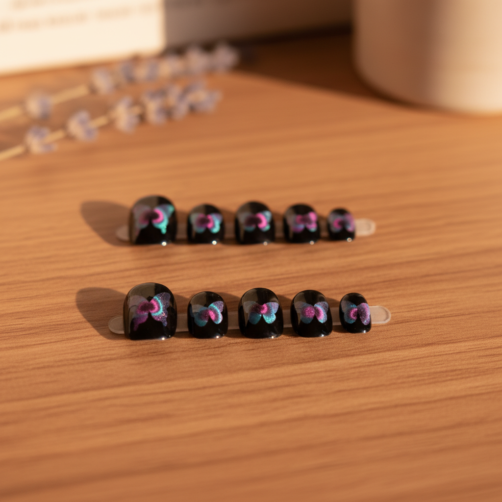 Blackberry Macaron 10-Piece Press-on Nail Set Display with Butterfly Art - MOONLEE