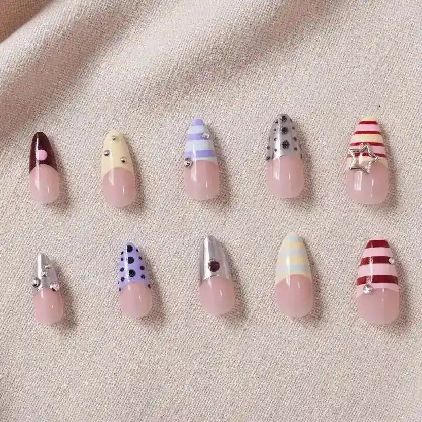 Fun Patch Short Almond Press-On Nails for Typing & Commute | MOONLEE