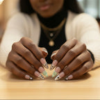 Fun Patch Press-On Nails — side angle on-hand view highlighting mix-and-match Y2K nail art with polka dots, stripes, and metallic accents | MOONLEE