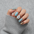 MOONLEE Blueberry Toffee Tart extra short square press-on nails - plaid 3D flower detail
