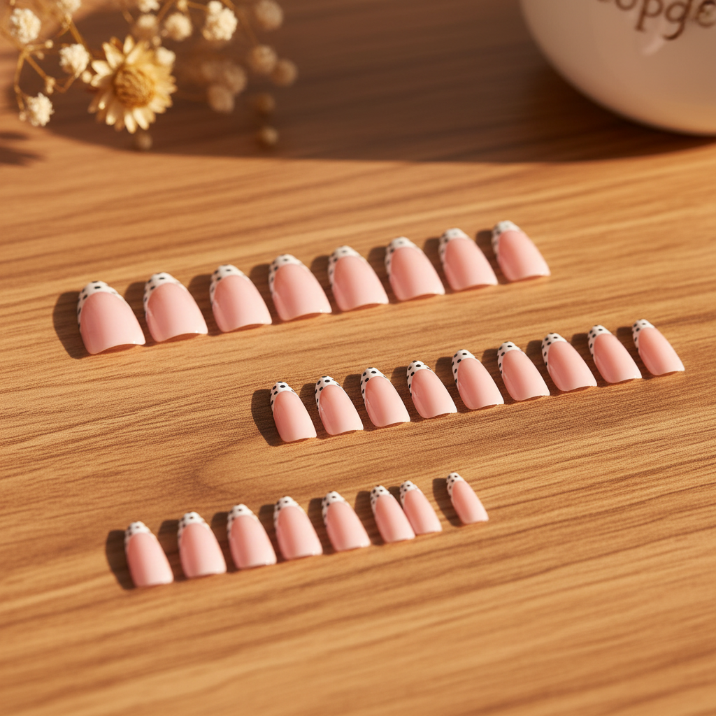 MOONLEE Cookies and Cream 24-piece press-on nail set display - retro polka dot