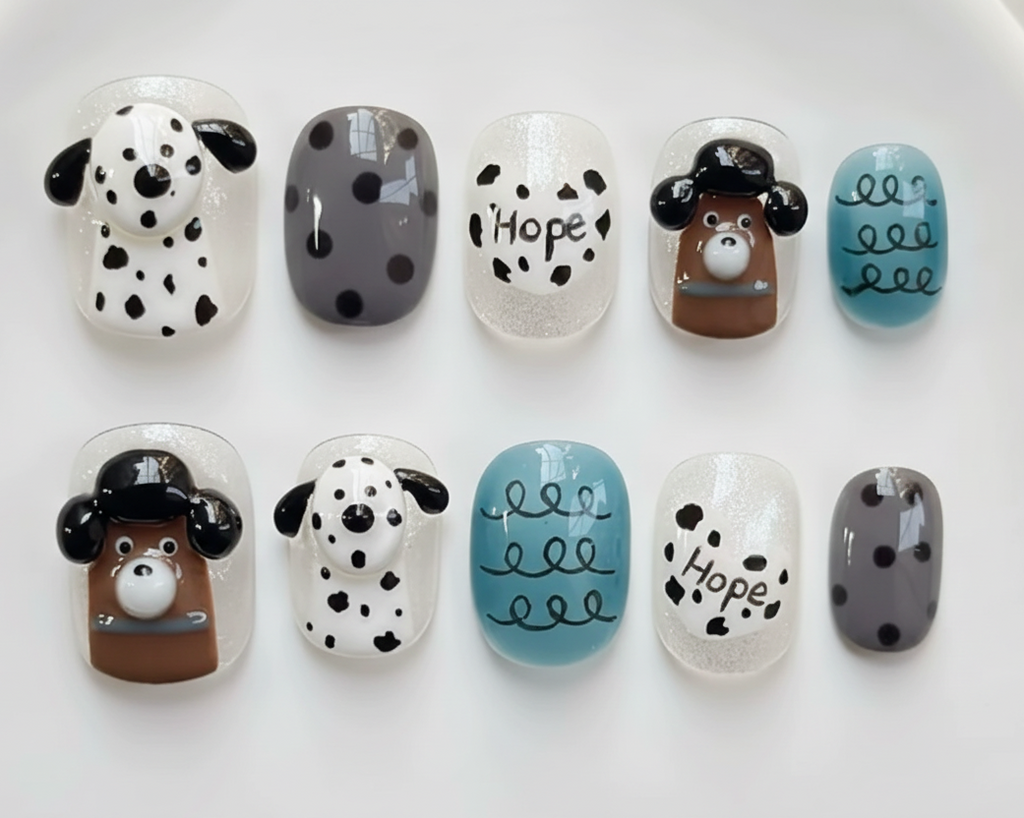 Handmade short press on nails for typing and office wear - Oreo Milk Pudding