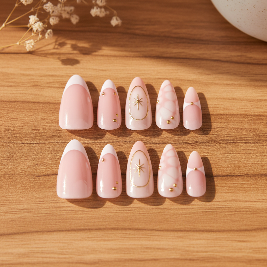 MOONLEE Cotton Candy 24-piece press-on nail set display - nude marble finish