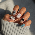 Black and white Oreo milk pudding press on nails for short round natural look