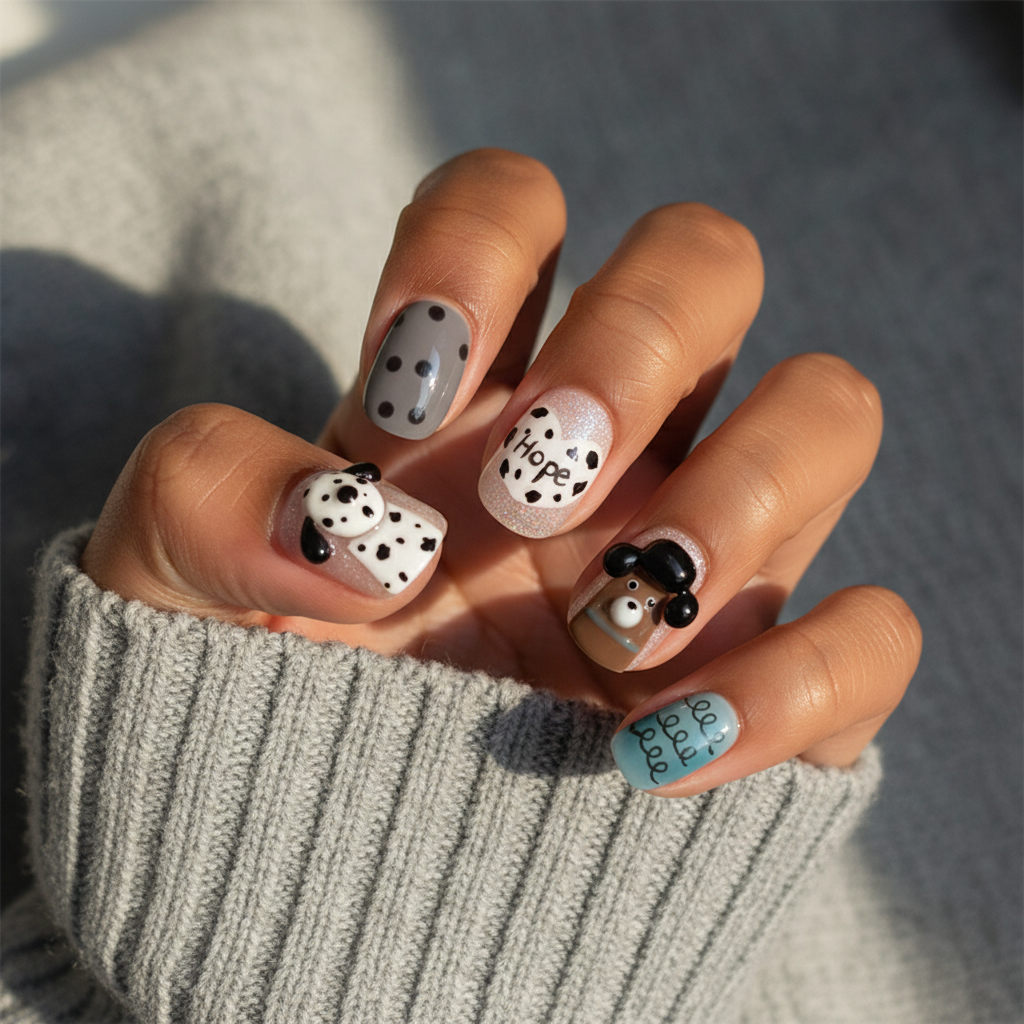 Black and white Oreo milk pudding press on nails for short round natural look