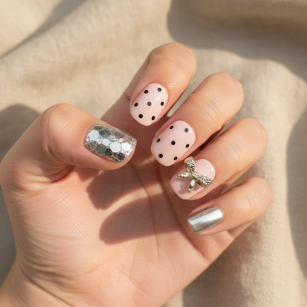 MOONLEE Pink Sugar Truffle short squoval press-on nails - light skin tone linen background