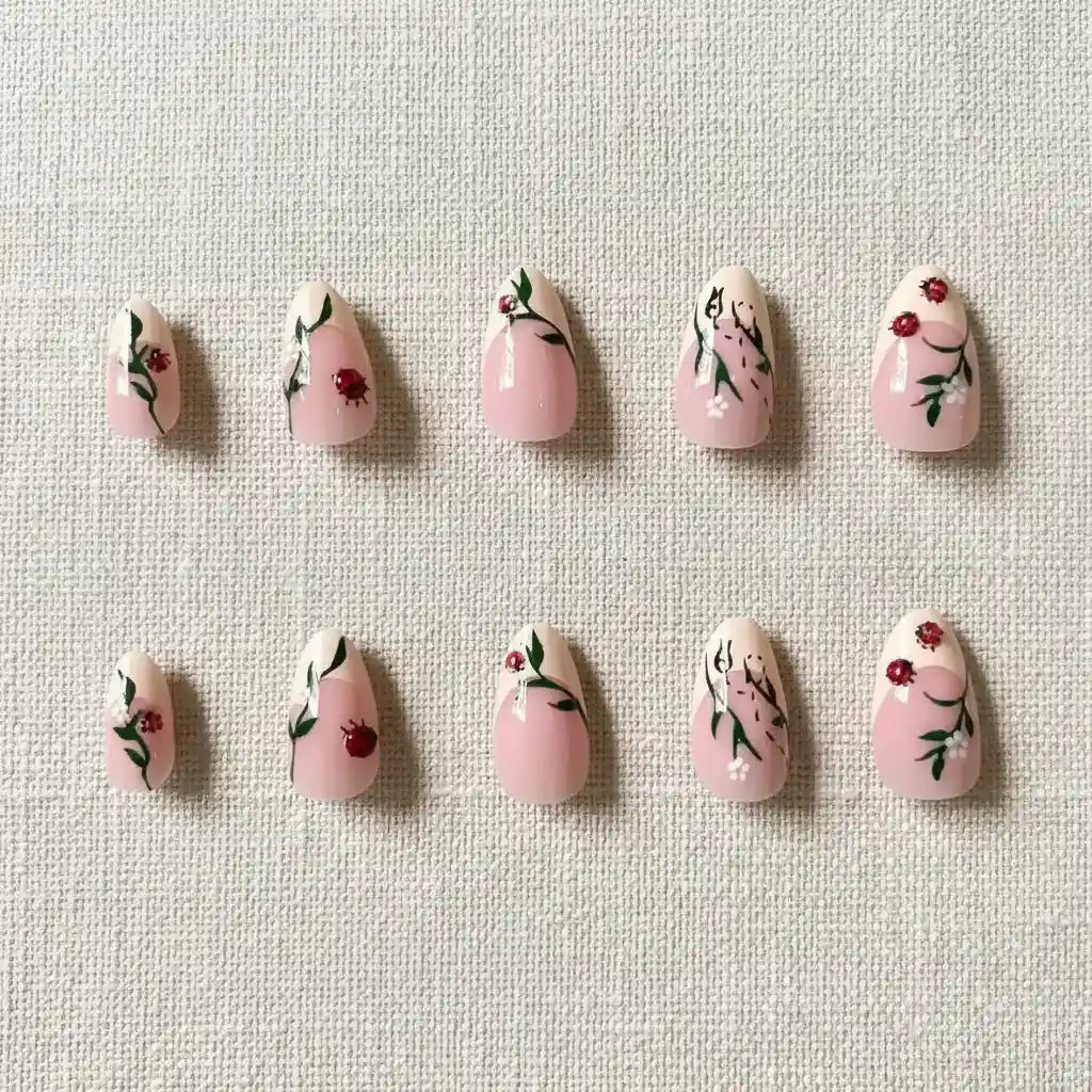 Cherry French Short Almond Press-On Nails for Typing & Commute | MOONLEE