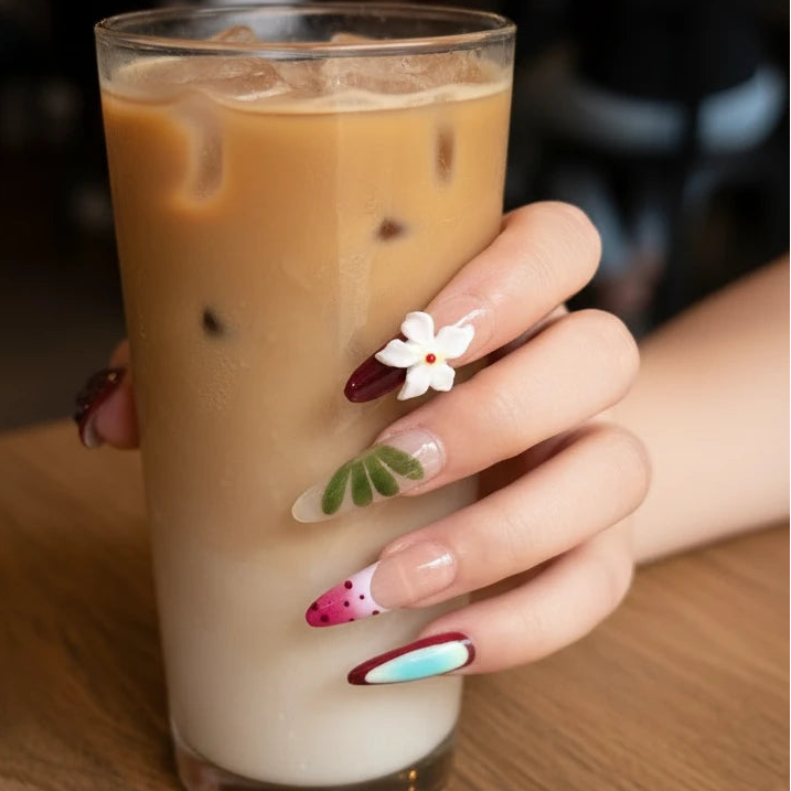 Strawberry Bloom 3D Floral Jelly Press-On Nails – Café Lifestyle