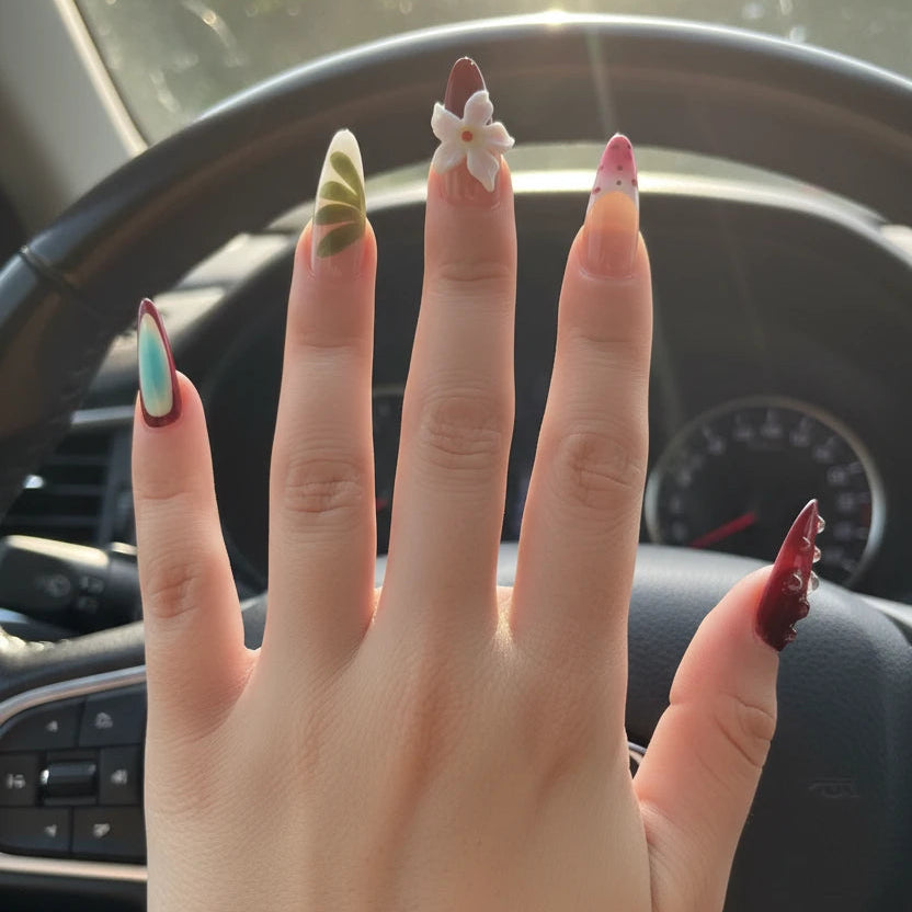 Strawberry Bloom 3D Jelly Nails – Steering Wheel Lifestyle Scene