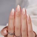 MOONLEE Peach Glace short almond press-on nails - pink gold pearl shimmer