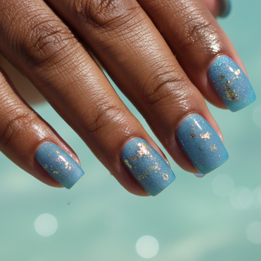 MOONLEE Blue Sorbet press-on nails - dark skin tone ocean blue chrome