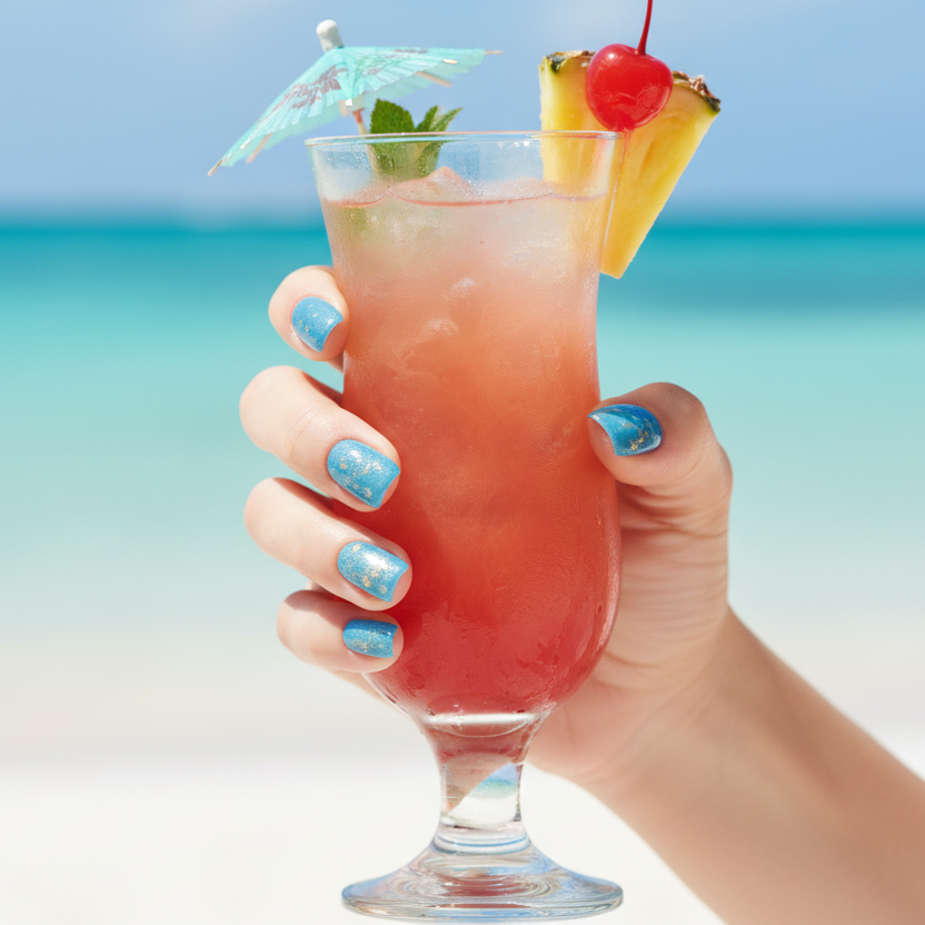 MOONLEE Blue Sorbet press-on nails - light skin tone ocean blue chrome