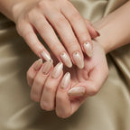 Golden Praline Handmade Press On Nails – Warm Gold Almond Double Hand Pose | MOONLEE