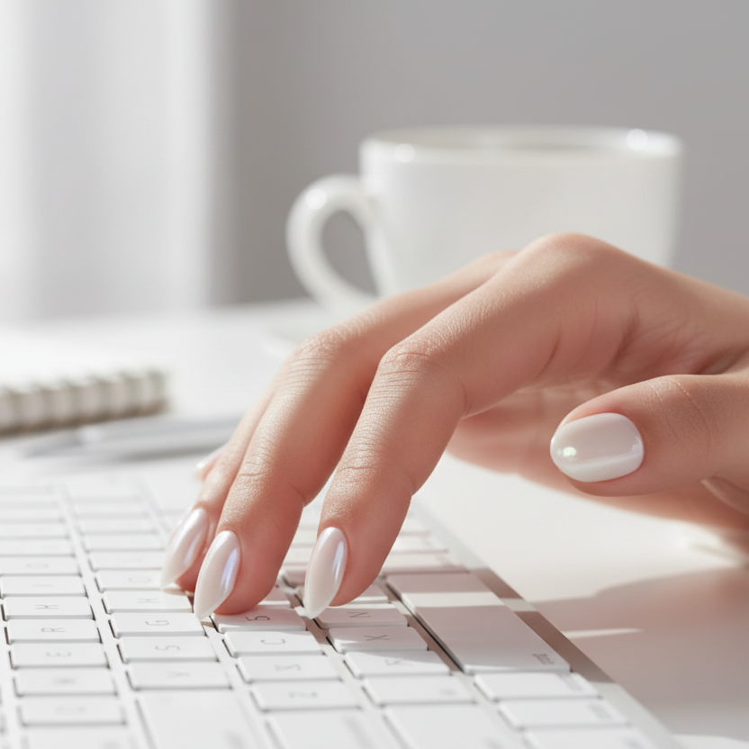 MOONLEE Ivory Pudding press-on nails - light skin tone office workday wear