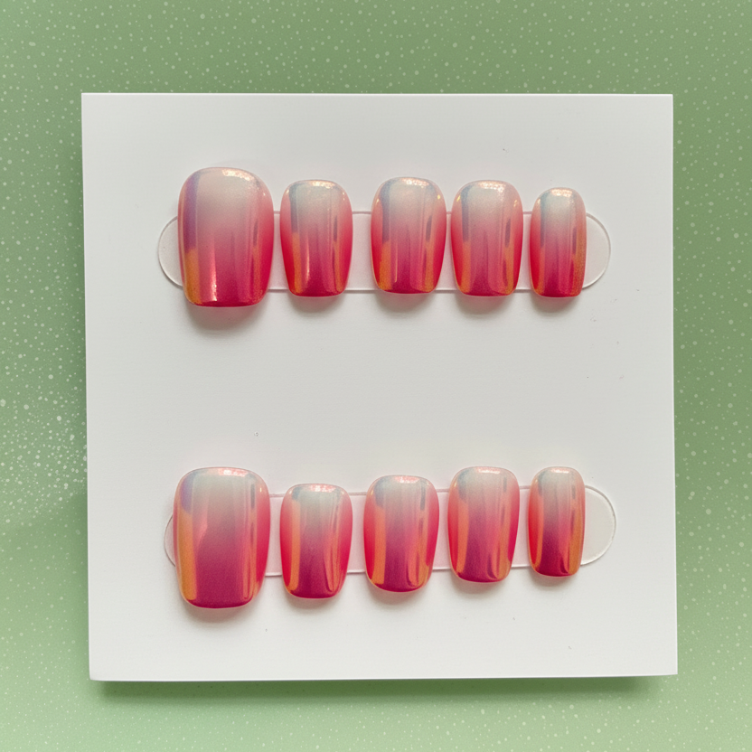 MOONLEE Rose Souffle 10-piece press-on nail set display - pink ombre shimmer