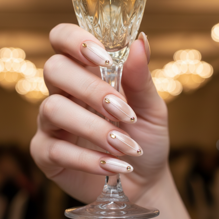 MOONLEE Golden Praline short almond press-on nails - light skin tone prom scene