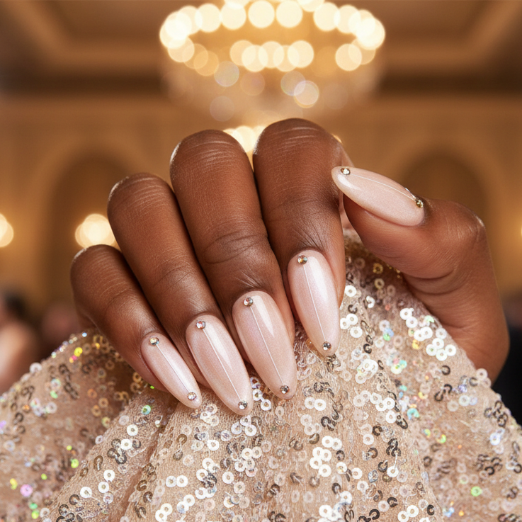 MOONLEE Golden Praline press-on nails - dark skin tone golden shimmer