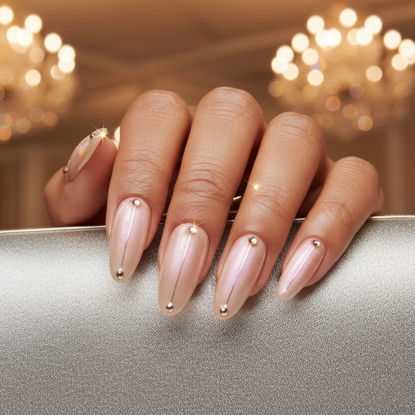 MOONLEE Golden Praline press-on nails - medium skin tone prom scene