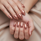 Lychee Cotta Handmade Press On Nails – Aurora Chrome Short Almond Double Hand Pose | MOONLEE