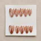 Lychee Cotta Press On Nails Flat Lay – Rose Gold Aurora Short Almond | MOONLEE