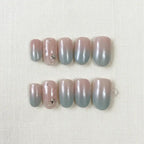 Starlight Mist Handmade Press-On Nails — nude-to-gray ombre with silver star studs on square shape | MOONLEE