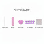 Press-On Nails Application Kit Includes – Jelly Adhesive Tabs, Pink Nail File, Cuticle Stick, Heart Buffer, and Toe Separator | MOONLEE