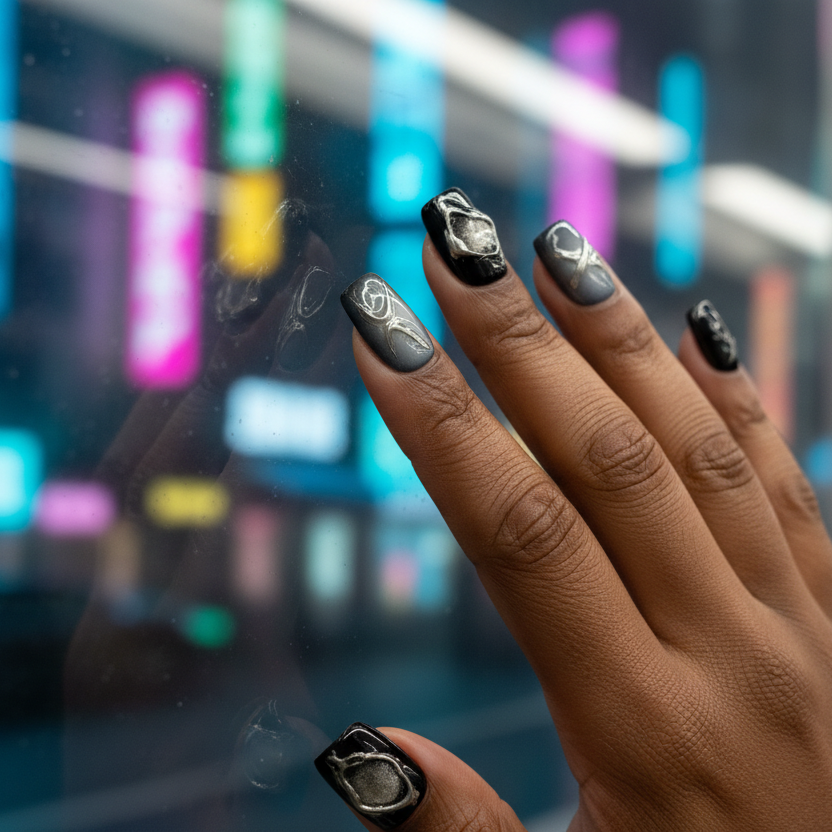 MOONLEE Static Grape short square press-on nails - Y2K cyber scene blue purple