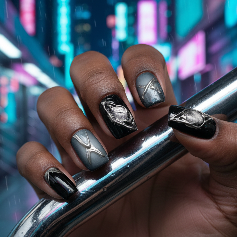 MOONLEE Static Grape press-on nails - Y2K cyber scene v2 static swirl